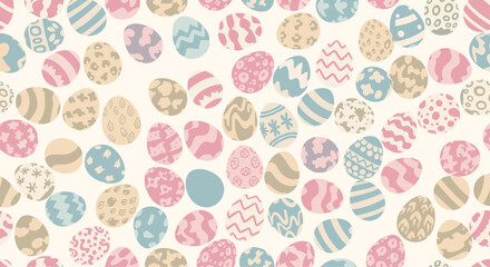 Seamless pattern with various colorful decorated easter eggs a festive and cheerful background for spring holiday designs.