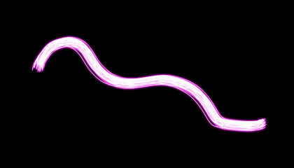 A luminous, wavy line glows with a vibrant purple hue against the stark black backdrop, creating a mesmerizing contrast of light and darkness