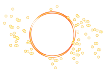 A vibrant orange circle surrounded by glowing particles, isolated on transparent background, creates a mesmerizing and ethereal effect with a touch of magic