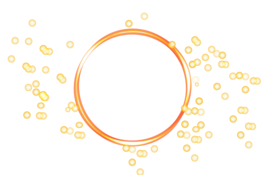A vibrant orange circle surrounded by glowing particles, isolated on transparent background, creates a mesmerizing and ethereal effect with a touch of magic