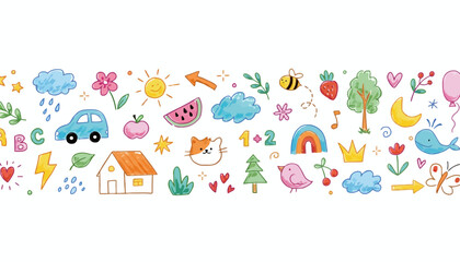 Obraz premium Whimsical Doodle Border with Hand-Drawn Elements Cute Illustrations for Design and Decor