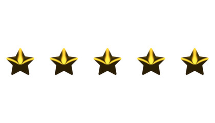 Five golden stars isolated on transparent background, a symbol of excellence, rating, and customer satisfaction, perfect for reviews and feedback visuals