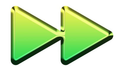 Green and yellow forward button isolated on transparent background, symbolizing progress, direction, and advancement in a visually appealing manner