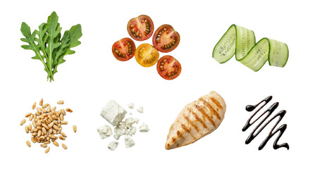 Isolated Fresh Salad Ingredients Overhead