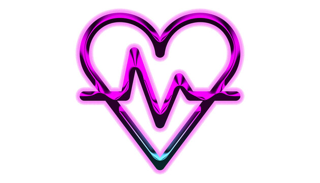 A vibrant neon heart with a pulsating heartbeat line, isolated on transparent background, symbolizing love, health, and vitality in a modern, eyecatching design
