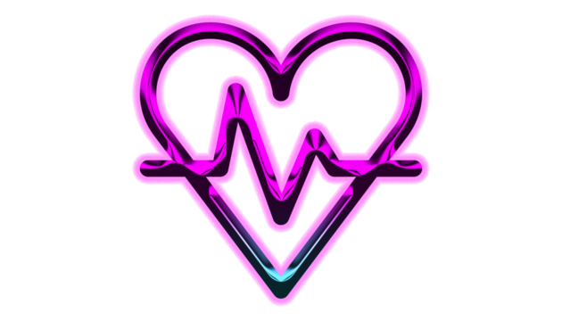 A vibrant neon heart with a pulsating heartbeat line, isolated on transparent background, symbolizing love, health, and vitality in a modern, eyecatching design