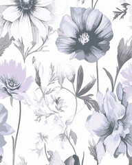 Romantic floral print with wildflowers sketch. Seamless pattern, gentle botanical background with various small flowers. Vector illustration.