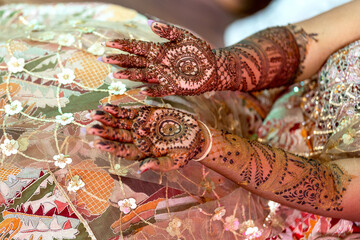 Beautiful henna art on hands, traditional Indian wedding ceremony