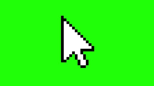 White pixelated computer mouse cursor arrow pointer symbol icon animation isolated on transparent background.