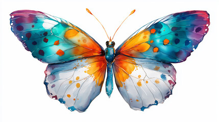 Watercolor line art illustration of a butterfly, transparent background