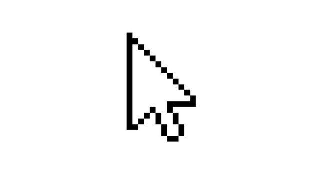 White pixelated computer mouse cursor arrow pointer symbol icon animation isolated on transparent background.