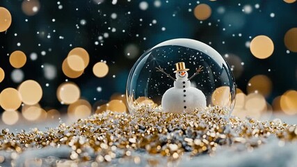 Creative snow globe with a snowman sparkles in winter setting while snowflakes gently fall in a festive mood - Powered by Adobe