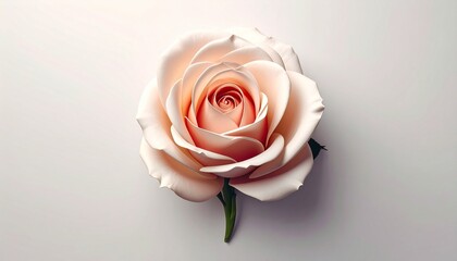 Pale pink rose in full bloom with spiral petals on soft light background &mdash; delicate and elegant.