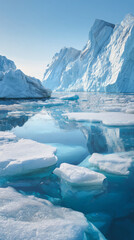 Massive Glacial Ice Walls Rising Above Clear Frozen Waters