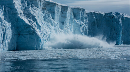 Powerful Glacier Ice Calving Splashes into Frozen Ocean