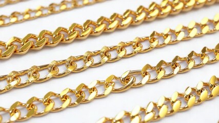 A close-up shot of a collection of gold chains
