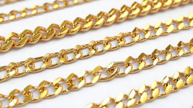 A close-up shot of a collection of gold chains