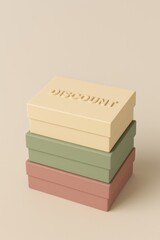 Obraz premium Stacked boxes in pastel colors with discount text for black friday