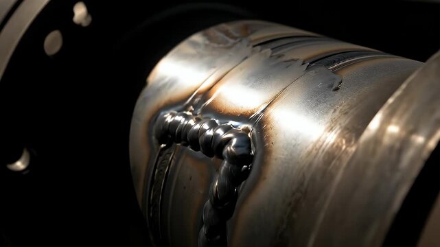 Close Up Detailed Shot of Industrial Metal Welds on Pipe Flange