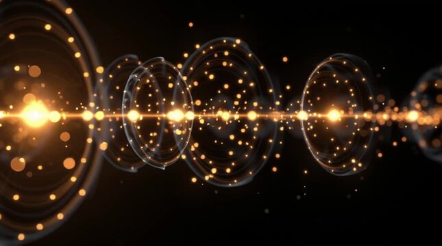 3D animation of a glowing particle splitting and triggering an exponential chain reaction of light and energy in dark space, forming a visually striking concept of growth, physics, and transformation.