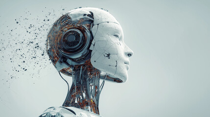 Cyborg Silhouette: An artistic rendering of a cyborg with intricate internal workings is seen in profile. This image portrays a fusion of human and machine.