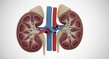 Anatomical illustration of human kidneys isolated on a clean white background