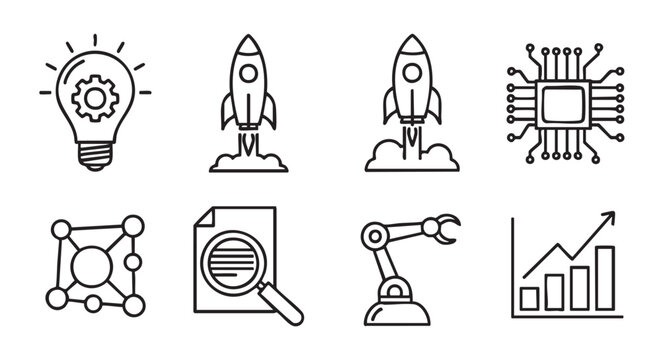 Business development innovative vector icon set representing new business process