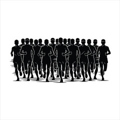Marathon Runners Crowd Silhouette Vector Illustration Race Group Athlete Competition Running Sport Exercise Fitness Jogging Cardio Workout People Teamwork