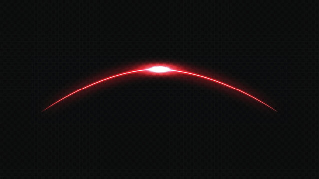 Abstract red neon light arc or lens flare effect glowing on a dark background