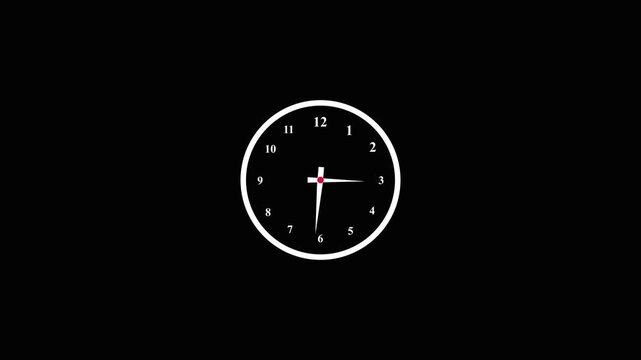 12 hour loop. Stopwatch animation .Clock spinning, watch animation on transparent background with alpha channel. Clock icon flat style 24 hours day fast speed with moving timer clock
