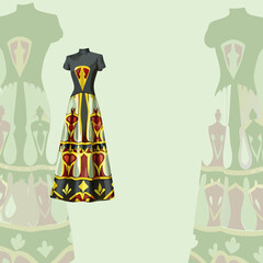 Elegant long dress with bold geometric and heart patterns