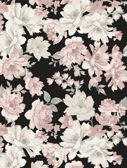 Romantic floral print with wildflowers sketch. Seamless pattern, gentle botanical background with various small flowers. Vector illustration.