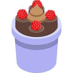 Isometric Chocolate Cake with Raspberries in a Light Purple Pot Detailed Pixel Art Dessert Food Illustration
