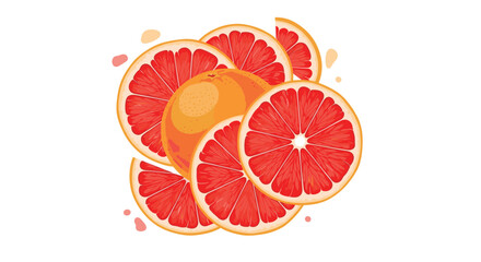 Vibrant and juicy composition of a whole grapefruit surrounded by fresh citrus slices isolated on a white background.