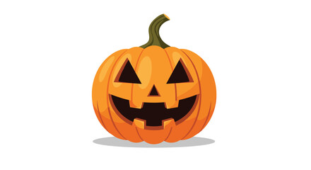 Classic carved Halloween jack-o-lantern pumpkin with a spooky smiling face and stem isolated on a plain white background.