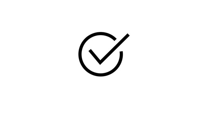 Chick list icon on circle. black Tick mark animation on a white background , tick mark symbol ok button animated, with 4k video animation.