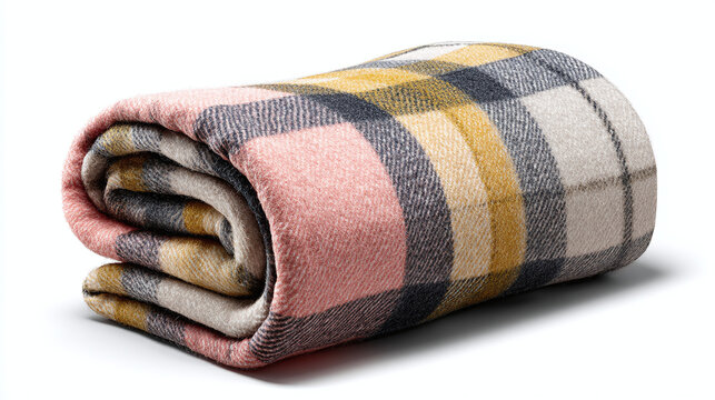 A cozy, folded blanket with a colorful plaid pattern, ready to bring warmth and comfort - Powered by Adobe