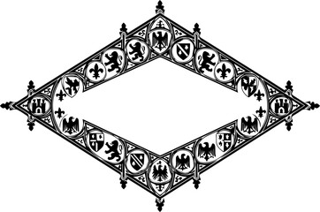 Elegant heraldic crest ornate diamond frame with lions eagles shields and fleur de lis for royal branding or vintage design projects © TOP-EDGE DESIGNS