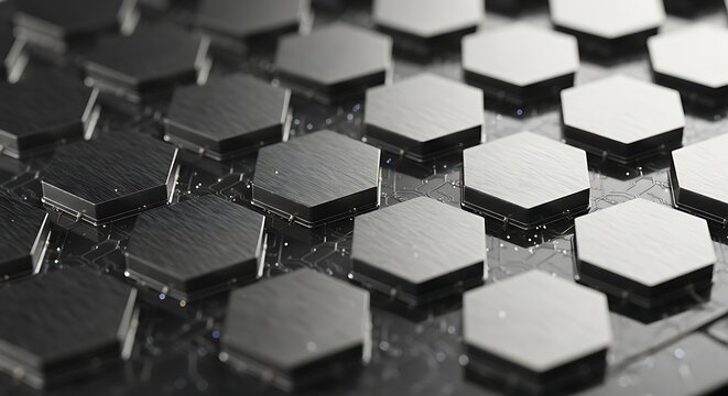 Abstract geometric pattern of hexagonal shapes on dark surface