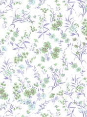 Romantic floral print with wildflowers sketch. Seamless pattern, gentle botanical background with various small flowers. Vector illustration.
