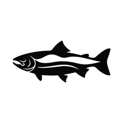 Black Silhouette of Salmon Fish Marine Animal Side View Wildlife Aquatic Fauna Seafood Symbol Mascot Icon Vector Illustration Isolated on White