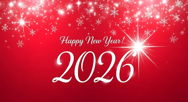Happy new year 2026 with sparkling snowflakes and lights