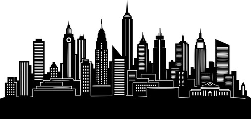 Dynamic cityscape silhouette capturing the urban energy and architectural marvels of a bustling metropolis at its peak.