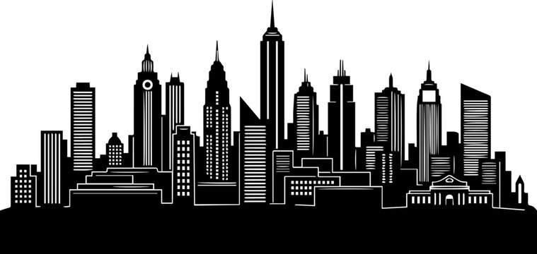 Dynamic cityscape silhouette capturing the urban energy and architectural marvels of a bustling metropolis at its peak.