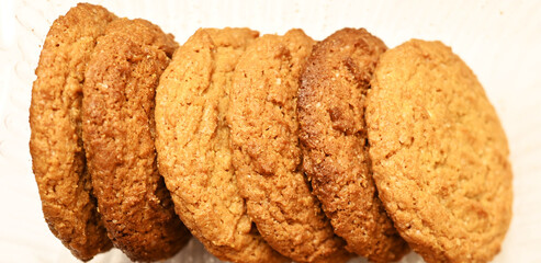 Oatmeal cookies background. Handmade food. Tasty pastry