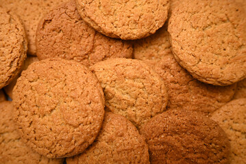 Oatmeal cookies background. Handmade food. Tasty pastry