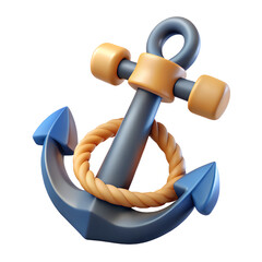 A charming 3d rendered nautical anchor with a thick rope coiled around its shank symbolizing maritime adventure and stability