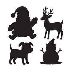 Christmas silhouette set featuring Santa Claus, a reindeer, snowman, gnome, and cat.