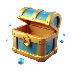 An open treasure chest with a golden frame and blue accents surrounded by floating luminous orbs suggesting a magical discovery or reward