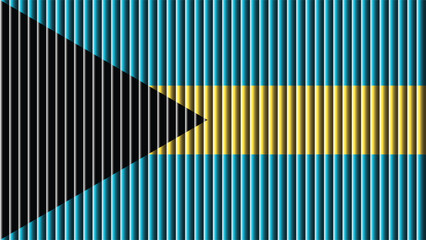 The national flag of the bahamas features a black triangle yellow stripe and vertical blue bars